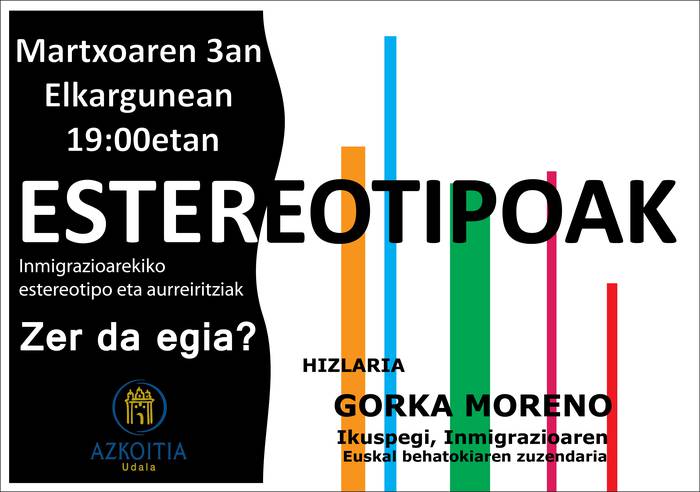 "Inmigrazioarekiko estereotipoak eta aurreiritziak" hitzaldia emango du Gorka Morenok