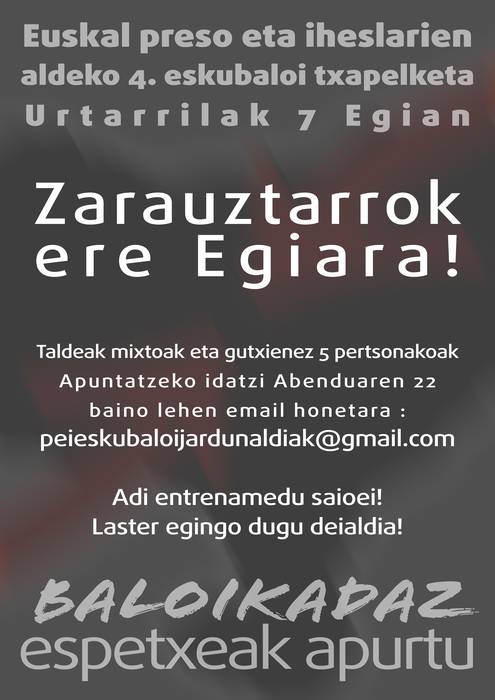 Zarauztarrek eman dezakete izena preso eta iheslarien aldeko eskubaloi txapelketan