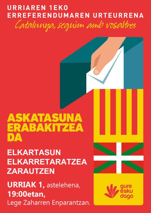Kataluniako erreferendumaren urteurrena dela eta, elkarretaratzea deitu dute Zarautzen