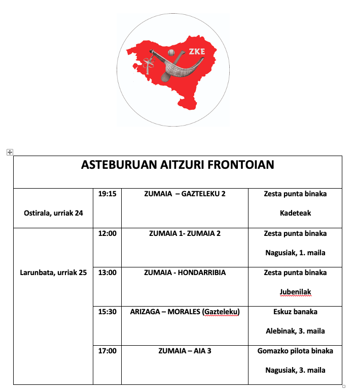 Aste honetako pilota partidak