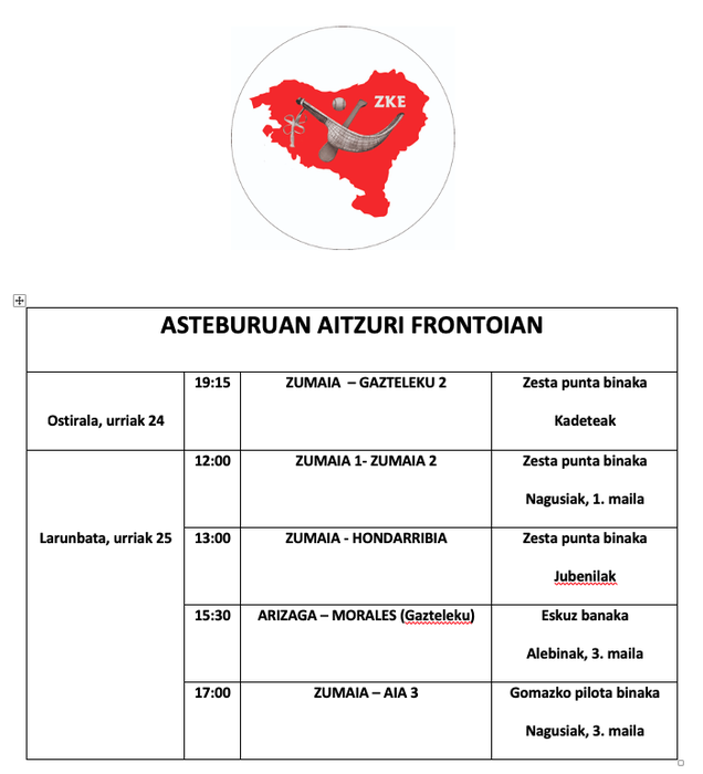 Aste honetako pilota partidak