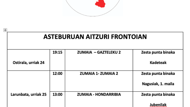 Aste honetako pilota partidak