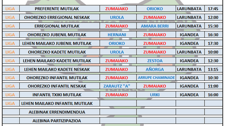 Asteburu honetako futbol partiden ordutegia