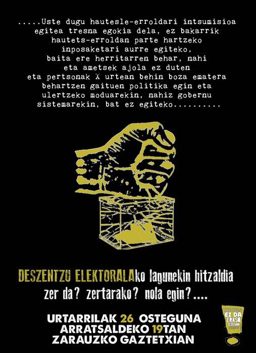Intsumisio elektoralaren inguruko saioa izango da Putzuzulon, ostegunean