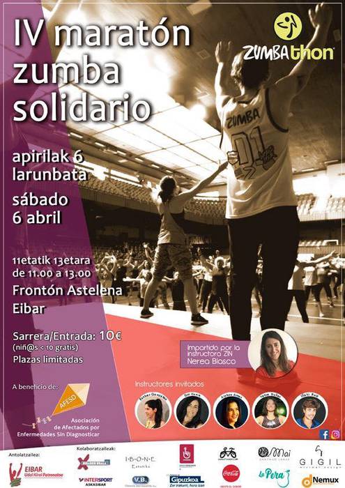 Larunbatean Eibarren egingo den IV. Zumba maratoi solidarioan hiru zumaiarrek hartuko dute parte