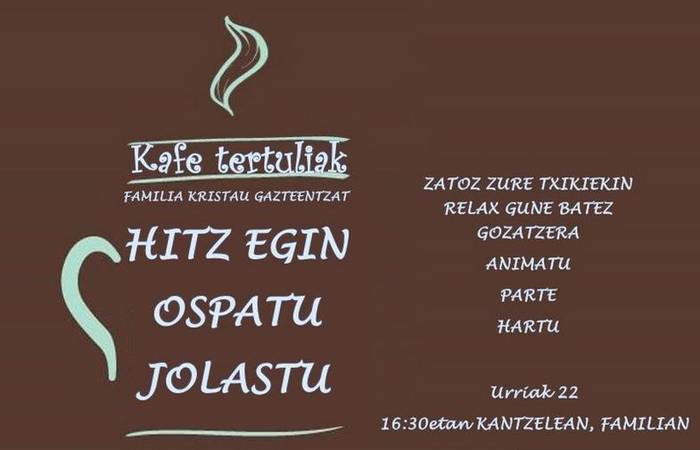 Familia kristau gazteentzat kafe tertulia antolatu du iganderako Azkoitiko Parrokiak