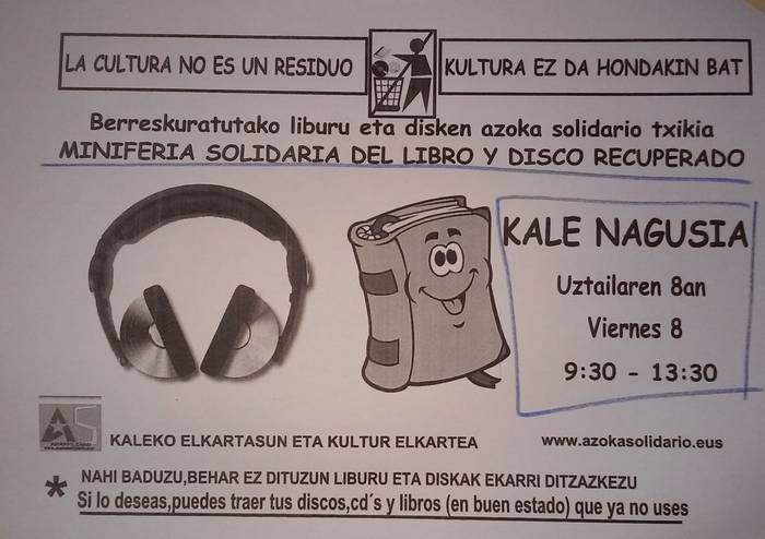 Berreskuratutako liburu eta disken azoka solidario txikia