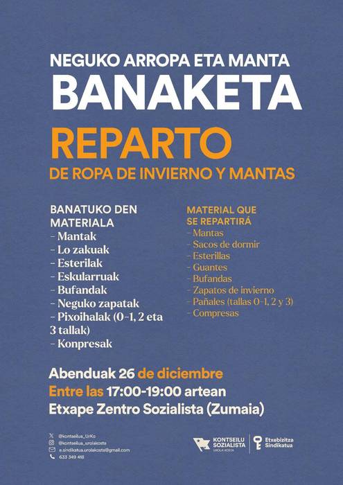 Neguko arropa eta manta banaketa