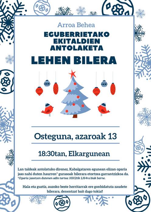 Gabonetako ekitaldiak antolatzeko bilera