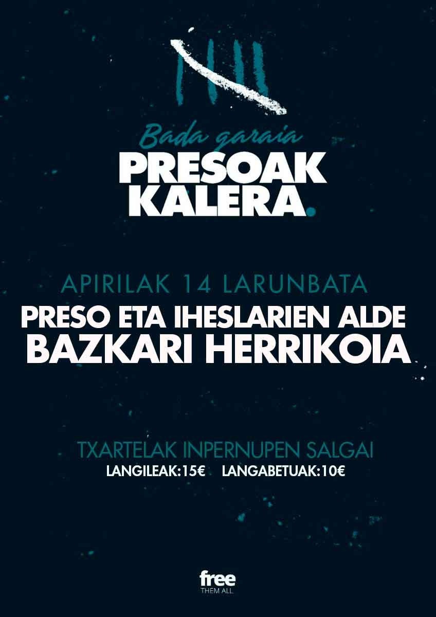 Presoen eta iheslarien aldeko bazkarirako txartelak salgai daude