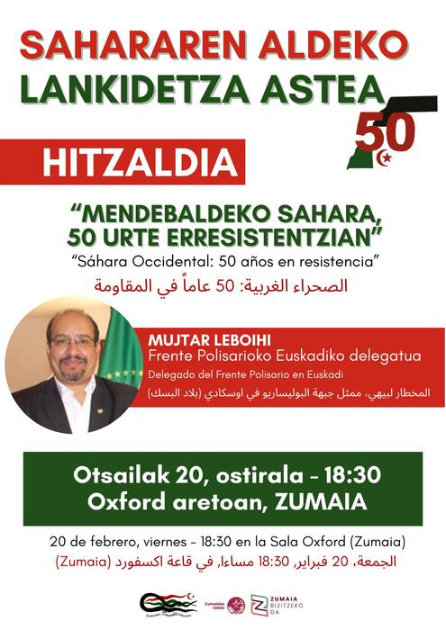 Hitzaldia: 'Mendebaldeko Sahara, 50 urte erresistentzian'