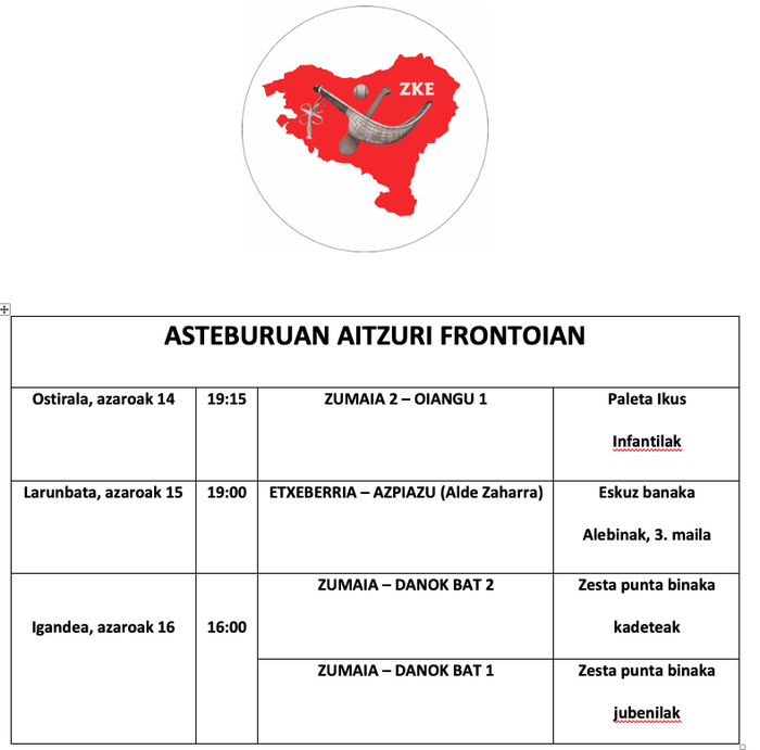 Aste honetako pilota partidak