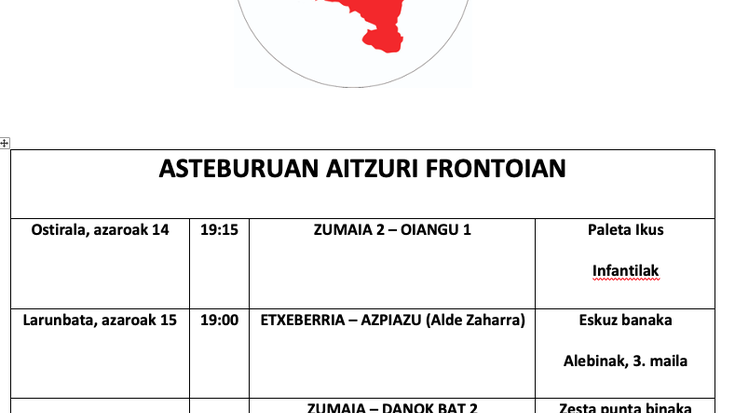 Aste honetako pilota partidak