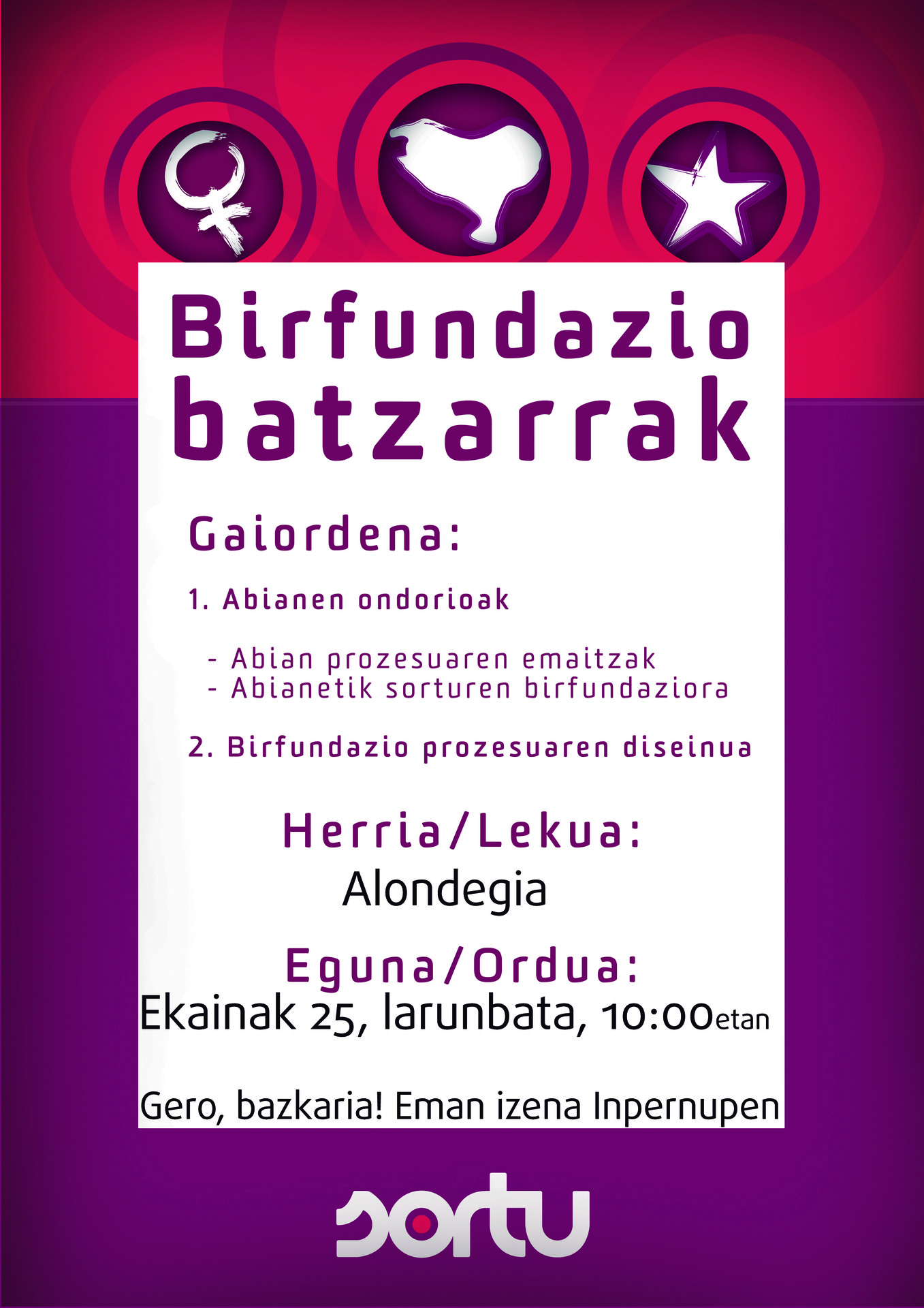 Larunbatean, herri batzarra eta bazkaria egingo ditu Sortuk