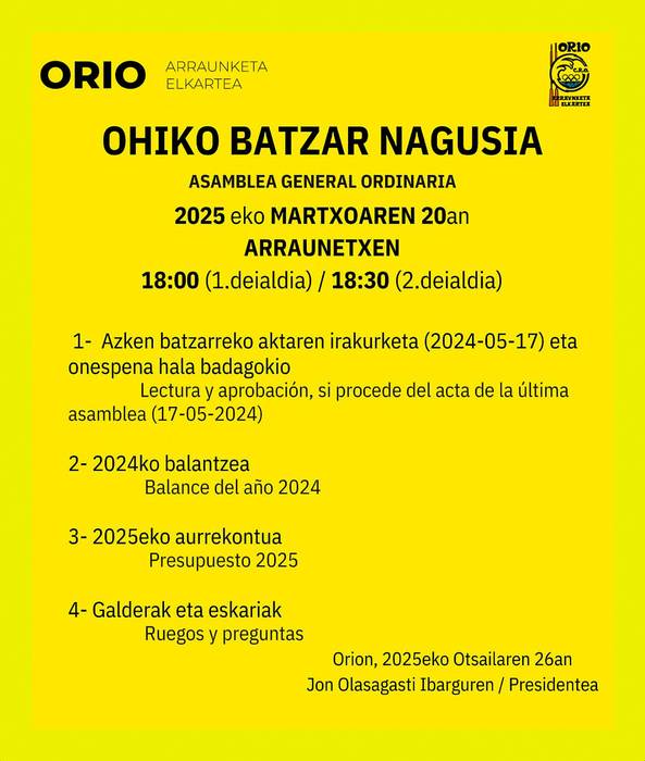 Orio Arraunketa Elkartearen batzar nagusia