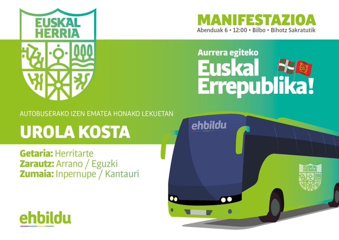 EH Bilduk Bilbon egingo duen manifestaziora joateko autobusa izango da Zumaiatik