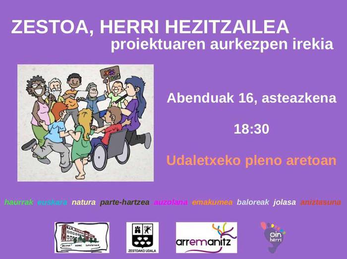 Herri hezitzailea proiektua aurkeztuko dute gaur Zestoan