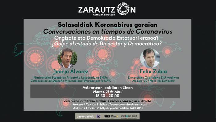 'COVID-19: Ongizate eta Demokrazia Estatuari erasoa?' solasaldia antolatu du ZarautzOn-ek