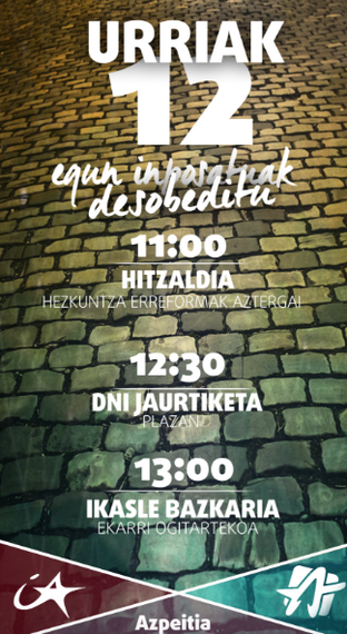 "Egun inposatuak desobeditzeko" Herri Eskolak egingo dituzte, bihar, Azpeitian