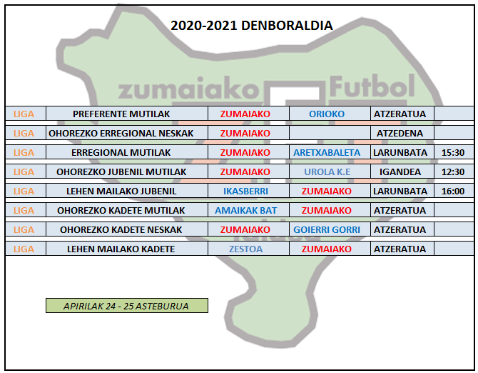 Asteburu honetako futbol partiden ordutegia