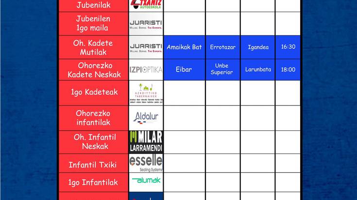 Anaitasunaren asteburuko futbol partiden ordutegiak