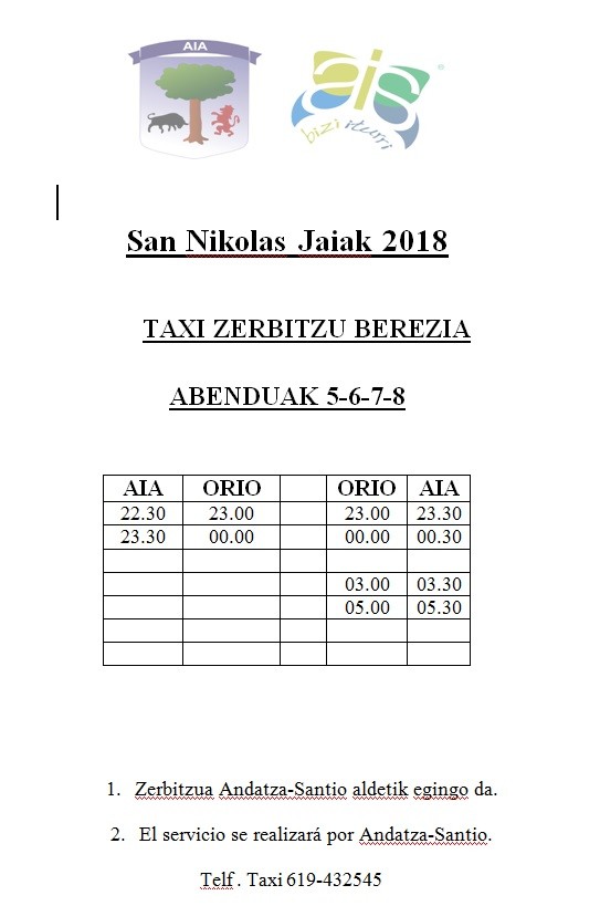 Taxi zerbitzu berezia