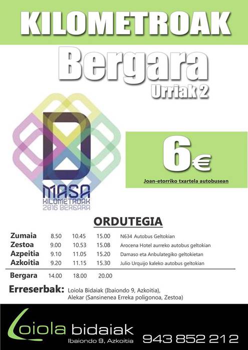 Bergarako Kilometroetara joateko, autobusak irtengo dira eskualdetik