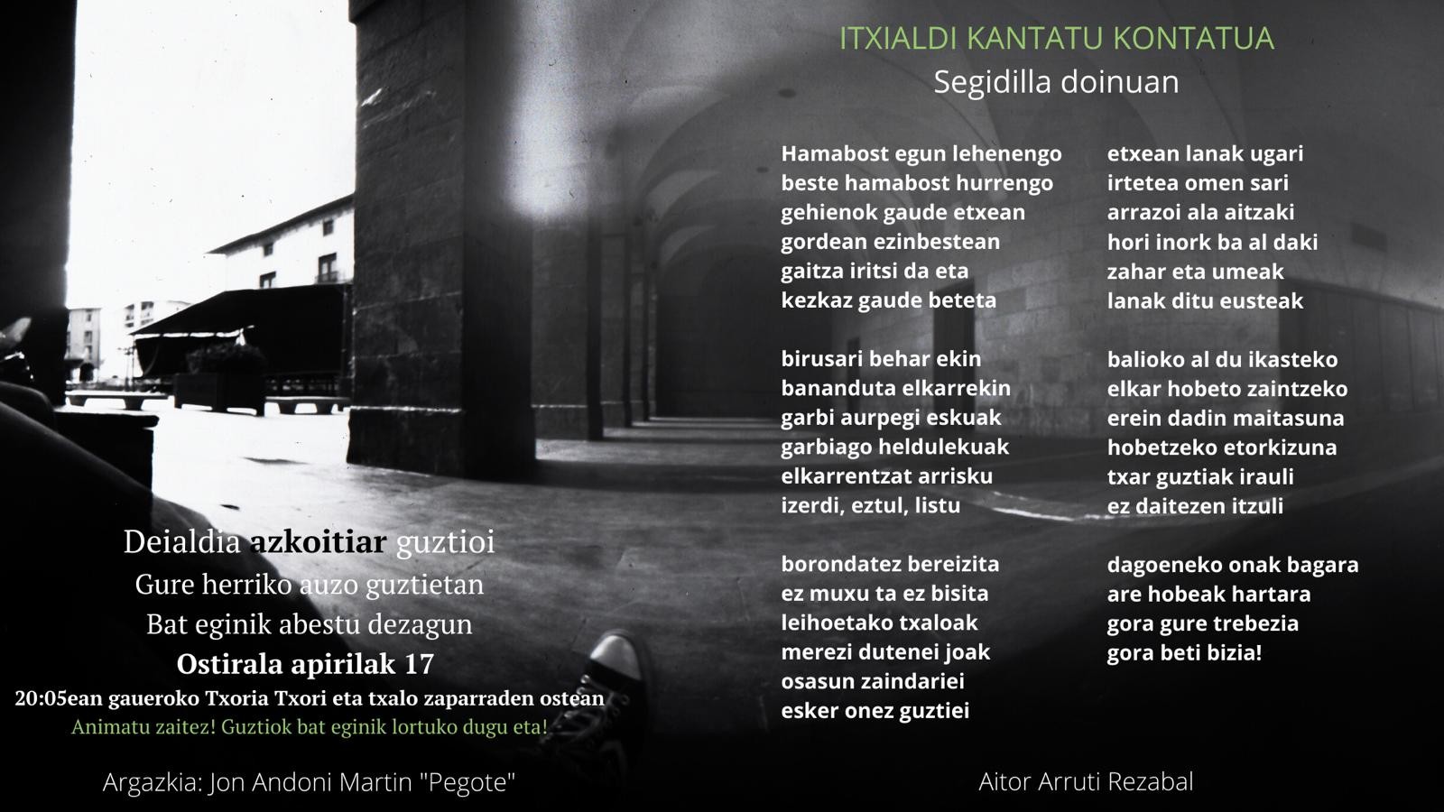 'Itxialdi kantatu kontatua' bertsoa herrian abesteko deialdia