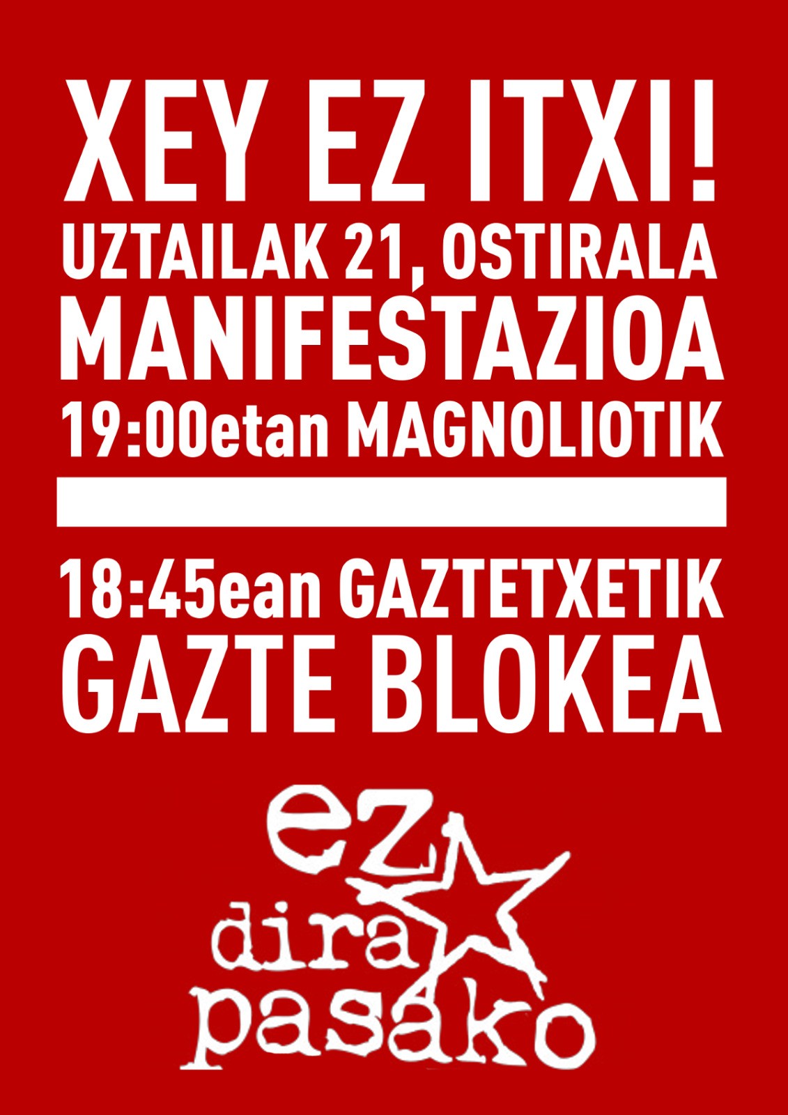 Gazte blokea deitu dute Xeyko manifestazioarekin bat egiteko