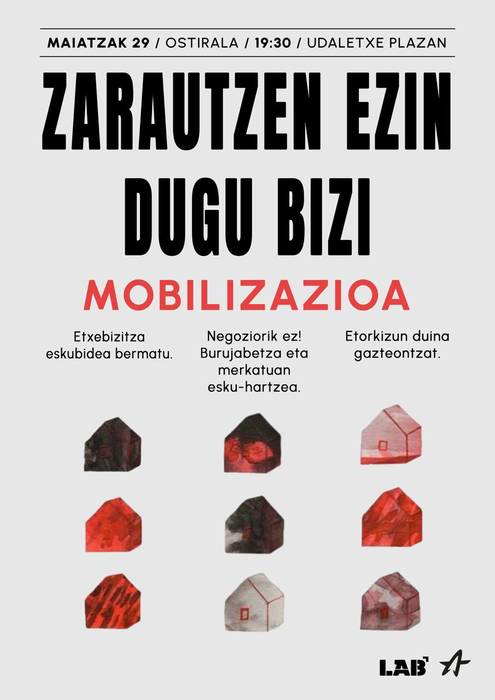Mobilizazioa: 'Zarautzen ezin dugu bizi' lelopean mobilizazioa, Ernaik eta LABek deituta