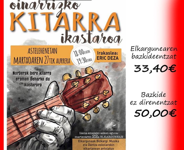 Oinarrizko gitarra ikastaroa eskainiko dute martxoaren 27tik uztailaren 3ra, Elkargunean