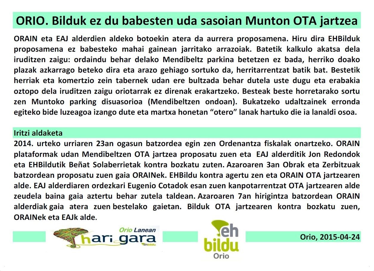 Orio. Bilduk ez du babesten uda sasoian Munton OTA
