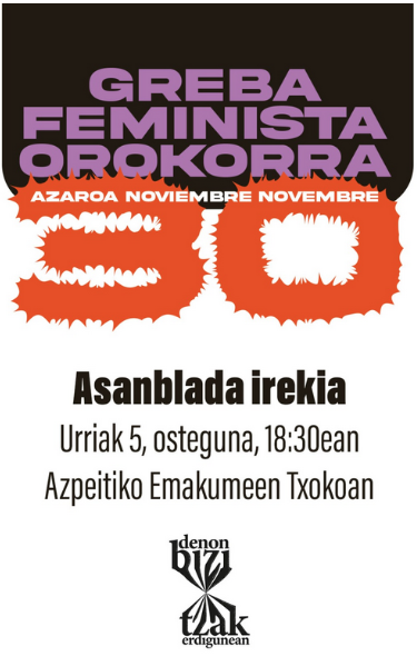 Azaroaren 30eko greba feminista orokorraz asanblada irekia