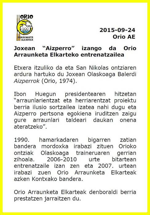 Orio AE_"Aizperro" etxean berriz ere. Animo eta zo