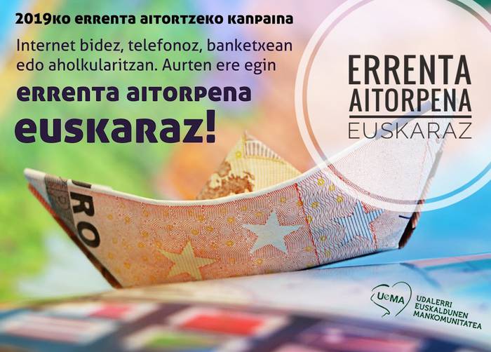 Errenta aitorpena euskaraz egiteko kanpaina martxan jarri dute hainbat erakundek