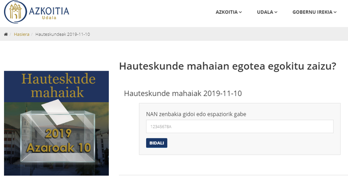 Azkoitiarrek udalaren webgunean jakin dezakete Espainiako bozetan mahaikide izatea egokitu zaien