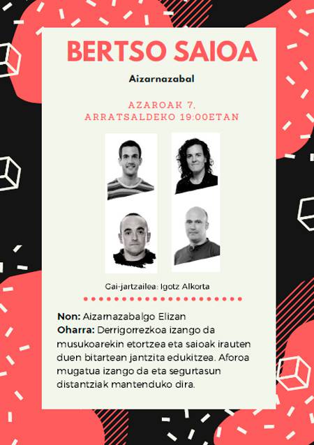 Larunbat arratsalderako bertso saioa antolatu du Aizarnazabalgo Udalak