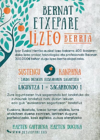 Baionako Etxepare Lizeoak laguntza behar du