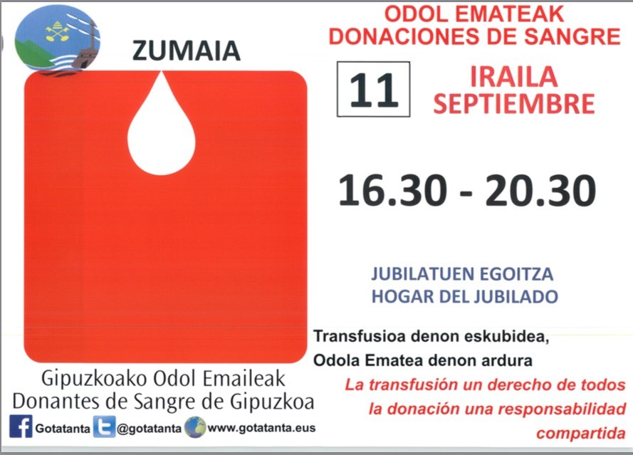 Irailaren 11n Odol Emateak izango dira Zumaian
