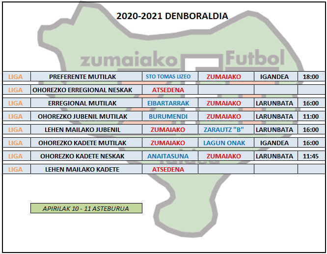 Asteburu honetako futbol partiden ordutegia