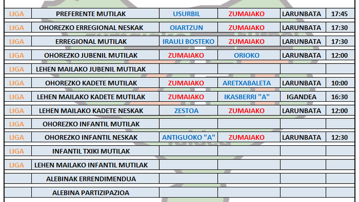 Asteburu honetako futbol partiden ordutegia