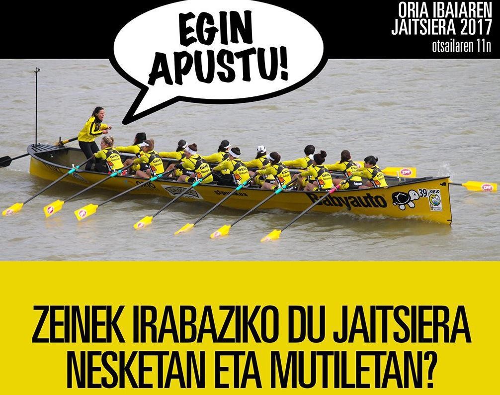 Hara! Oria ibaiaren jaitsiera nork irabaziko duen asmatzeko, lehiaketa antolatu du Orio Arraunketa Elkarteak