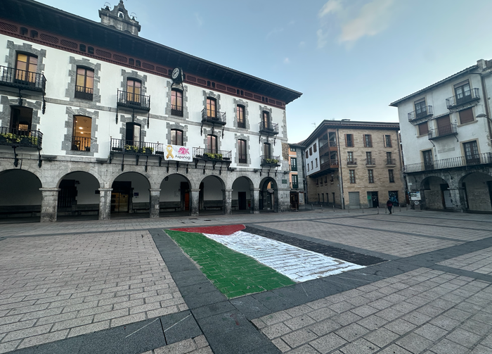Palestinako bandera margotu dute Ikasle Abertzaleek plazan