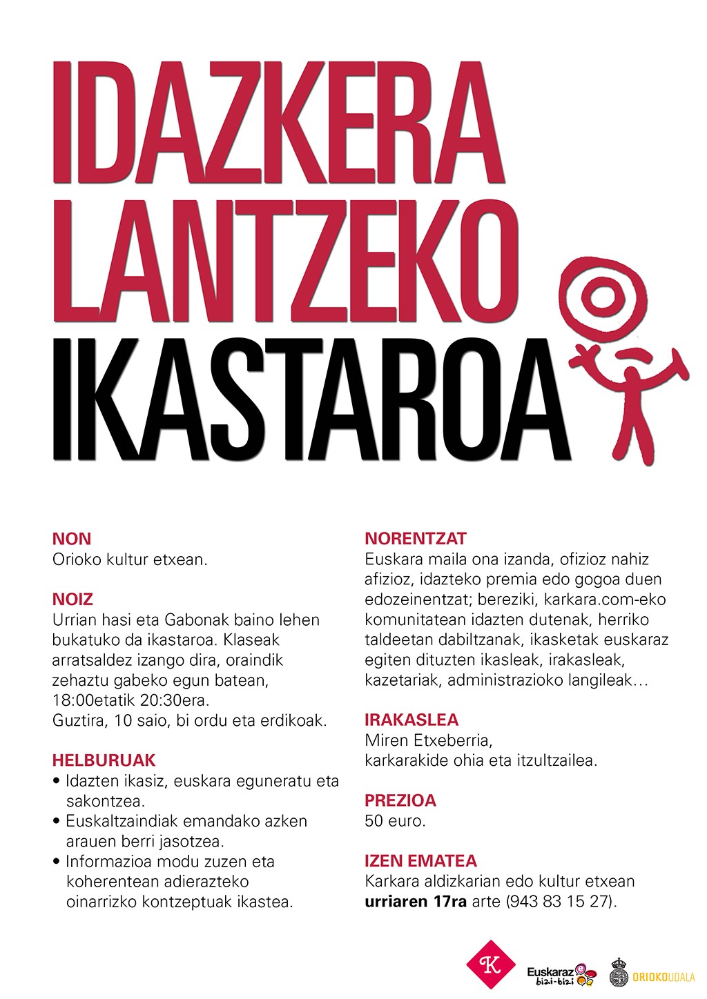 Kartelak: Idazkera lantzeko ikastaroa kultur etxea