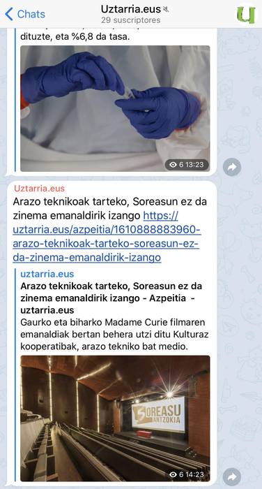 Uztarriak ere martxan du Telegram kanala