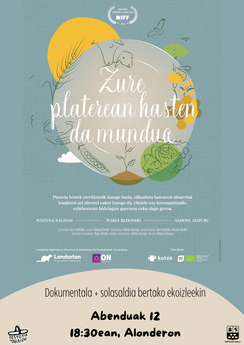 'Zure platerean hasten da mundua' dokumentala eta solasaldia