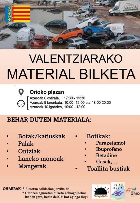 Material bilketa Valentziako kaltetuentzat