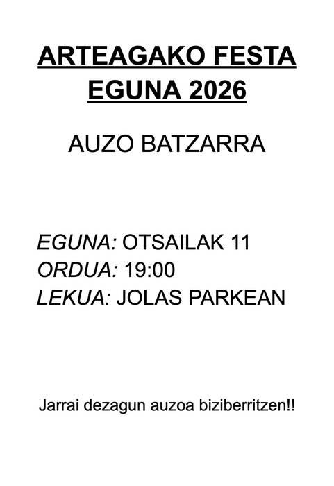 Bilera: Arteagako festa eguna antolatzeko