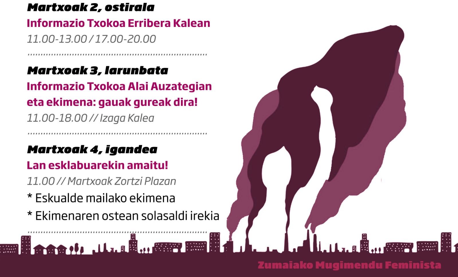 Kaleak astinduko ditu Zumaiako mugimendu feministak asteburuan