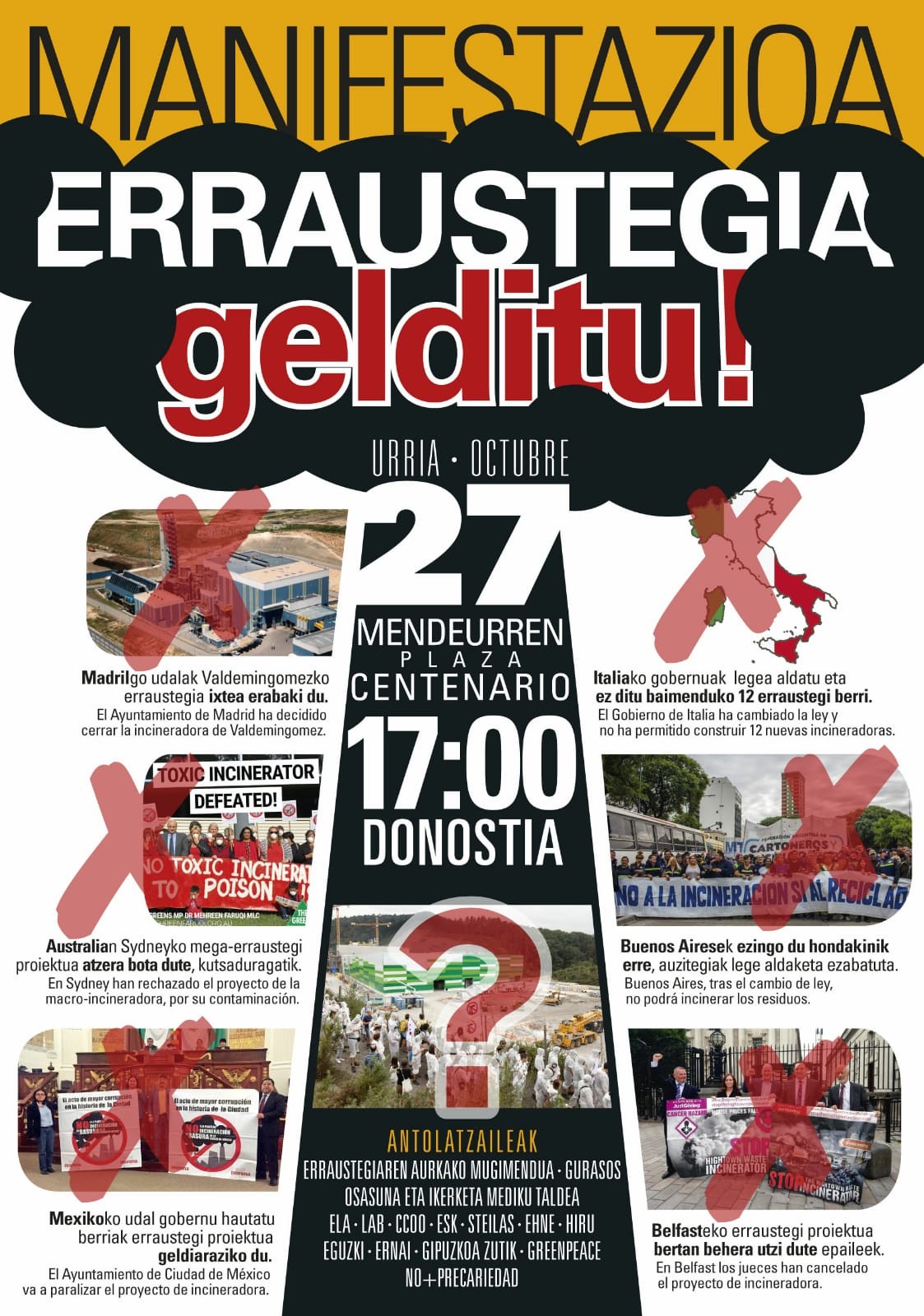 Erraustegiaren aurkako manifestazioa urriaren 27an Donostian